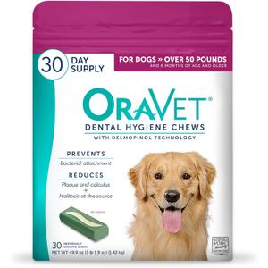 ORAVET Dental Chews for Dogs, Oral Care and Hygiene Chews (Large Dogs, Over 50 lbs.) Pink Pouch, 30 Count (Pack of 1) EXP: 05/21/2026