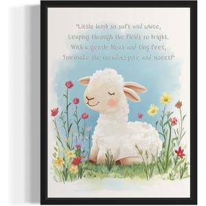 10 x Lamb Art Print Poster with Poem, Animals Nursery Wall Decor Cute Wild Animals Artwork For Baby Bedroom Kids Room Home Decoration Gallery 11 (Lamb, 8 x 10 inches, Unframed)