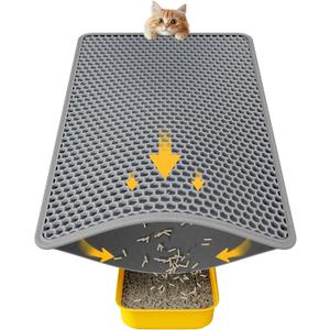 Cat Litter Mat - 23.2'' x 14.6'' Small Litter Trapping Mat, Easy to Clean Litter Box Mat, Waterproof, Urine-Proof, Non-Slip Kitty Litter Mats for Floor, Grey