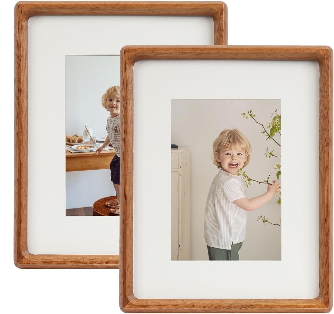 8x10 Picture Frame Set of 2 Natural Wood Photo Frames Display Pictures 5x7 with Mat or 8x10 without Mat Multi Photo Frames Collage for Wall or Tabletop Decor (Walnut)