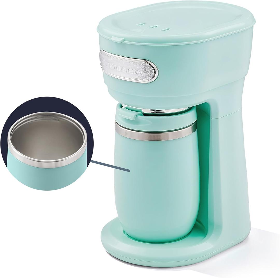 Elite Gourmet EHC242M Personal Single-Serve Compact Coffee Maker Brewer Includes 12oz. Dual Wall, Travel Mug with Stainless Steel Interior, Compatible with Coffee Grounds, Reusable Mesh Filter, Mint