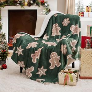 Bedsure Green Christmas Throw Blanket - Soft and Warm Sherpa Gingerbread Throw Blankets for Couch, Sofa, Bed, Christmas Decorations Gifts 50"x60"