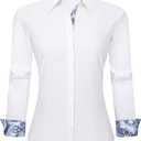 Esabel.C Womens Dress Shirts Cotton Long Sleeve Regular Fit Stretch Button Down Blouse (Large, White)