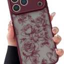 XIZYO Case for iPhone 17 Pro, Cute Frosted Translucent Rose Floral Flower Pattern Shockproof Cover, for Girls Women Luxury Aesthetic Soft TPU Protective Phone Case, Branch Rose/Wine Red