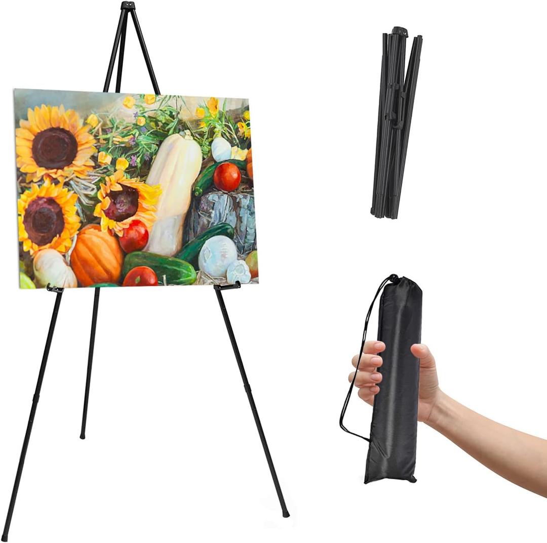Thickened Easel Stand for Wedding Sign & Poster 63'' Portable Easels for Display Art Easel for Floor Adjustable Metal Easel Stand,Quick Set-Up Tripod Stand, Presentations,Signs,Posters (Black 1PC) (Black 1PC)
