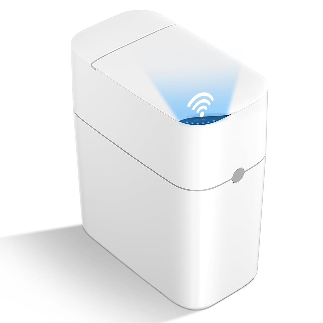 MUEE Automatic Motion Sensor Bathroom Can with Lid, 3 Gallon Smart Garbage Can, Touchless Can Slim Small Bin Waterproof Waste Basket for Toilet Bedroom Office Kitchen Living Room RV