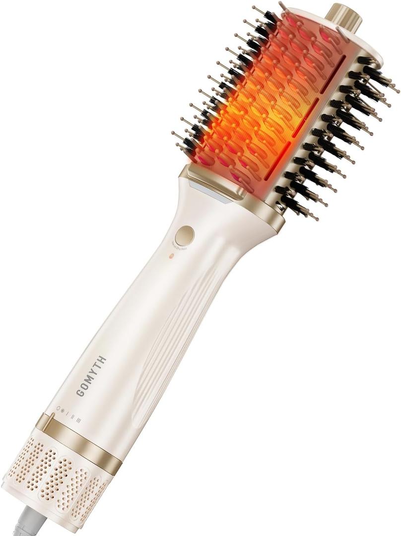 Upgraded 2-in-1 Blow Dryer Brush with Heated Comb - Volumizer Hair Dryer Brush for Hair Drying & Styling, Salon Blowouts, Frizz-Free Shiny Hair, Reduced Heat Damage, Suitable for All Hair Types (White)