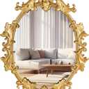 Gold Oval Wall Mirror, 19"x27" Vintage Decorative Baroque Hanging Mirrors for Bedroom, Living Room Dresser Decor, Entryway