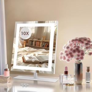 12 in Lighted Makeup Mirror with 10X Magnification Tool Hollywood Vanity with Lights Smart Touch Control,10%-100% Dimmable,3 Color Lighting Modes,Memory Portable LED (12in Black)