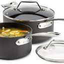 All-Clad Essentials Hard Anodized Nonstick Sauce Pan Set 4 Piece, 2.5, 4 Quart Oven Broiler Safe 500F Pots and Pans, Cookware Black