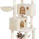 Yaheetech 64.5in Cat Tree Cat Tower Scratching Post, Plush Cover Cat Condo Bed Furniture with Hammock, Platform, Perch for Extra Large Cats as Playing House (Beige)