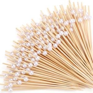 600 Pcs Cocktail Picks Fancy Toothpicks for Appetizers 4.7 Inch White Pearl Cocktail Skewers for Drink Bamboo Flavored Stick Charcuterie Fruit Food Accessories Birthday Wedding Party Decor