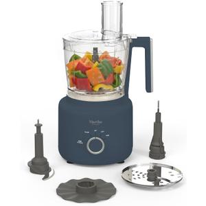 Martha Stewart Food Processor, 10-Cup Electric Chopper for Slicing, Shredding, Mincing and Puree, BPA-Free Twist & Lock Bowl, 3 Multipurpose Blades, Variable Speed Dial, Wide Feed Chute, Indigo Blue