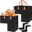 Yopay 2 Pack Stair Basket with Leather Handle, Upgraded Foldable Step Basket Bins for Stairs, Felt Staircase Storage Organizer with Supporting Insert for Carpeted Wooden Stair, Book, Clothes, Computer