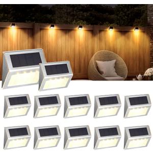 SOLPEX Solar Step Lights - 12 Pack Solar Powered Deck & Stairway Lights, Outdoor Fence Pathway Porch Garden (Warm White)