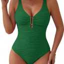 Womens One Piece Swimsuits Tummy Control Bathing Suit U-Wire Cutout Textured Slimming Swimsuit, Large