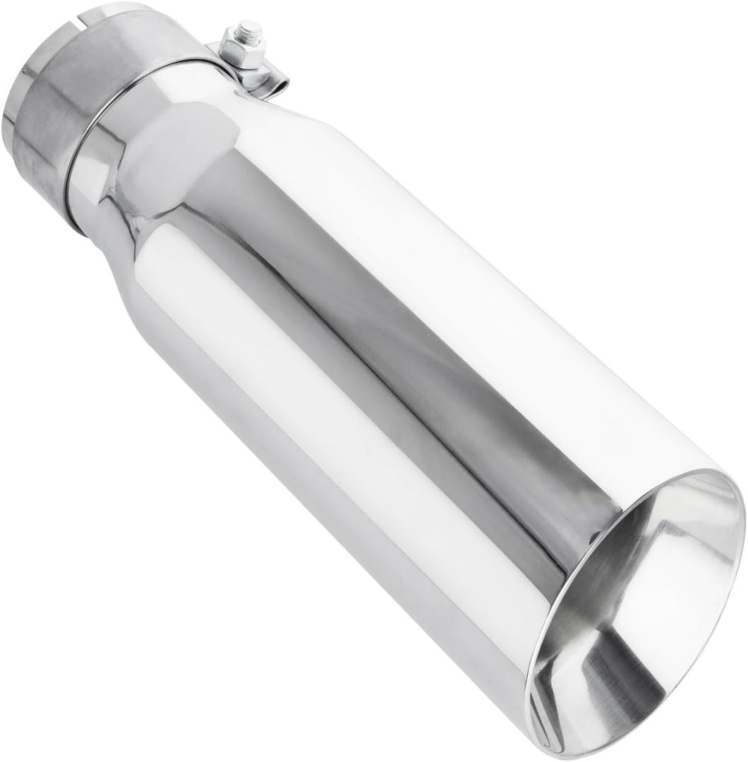 304 Stainless Steel Car Exhaust Tip, 2.5" Inlet, 3" Outlet, 12" Overall Length, Polished Dual-Layer Slant Cut Design, Clamp-On for 2.5-Inch Outside Diameter Tailpipe