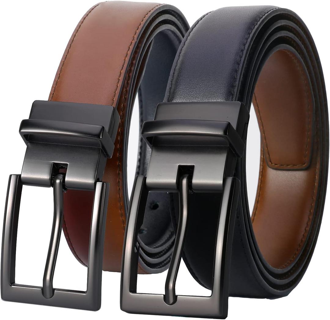 Lavemi Mens Belt Reversible 100% Italian Leather Dress Casual,One Reverse for 2 Colors,Trim to Fit (Adjustable from 26" to 34" Waist, Style1)