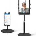 iPad Tripod Stand, Mount Foldable Floor Tripod for iPad, Height Adjustable 360 Degrees Rotating 7 to 12 Inch Tablets Perfect for Facetime, Video, Zoom, Phone Holder, Bluetooth Remote Control
