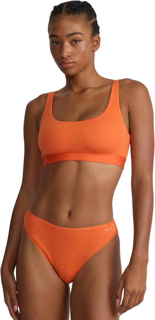 Organic Basics Women's Core Ribbed Cotton Tank Top Bralette (Orange, XL)