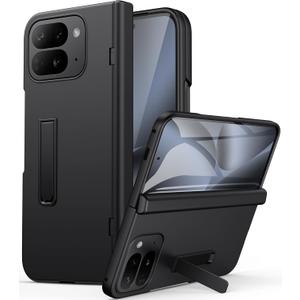 for Google Pixel 10 Pro Fold Case with Stand, Hinge Protection & Outer Screen Protector, Slim Rugged Shockproof Durable Phone Protective Cover Case for Google Pixel 10 Pro Fold 5G 2025, Black