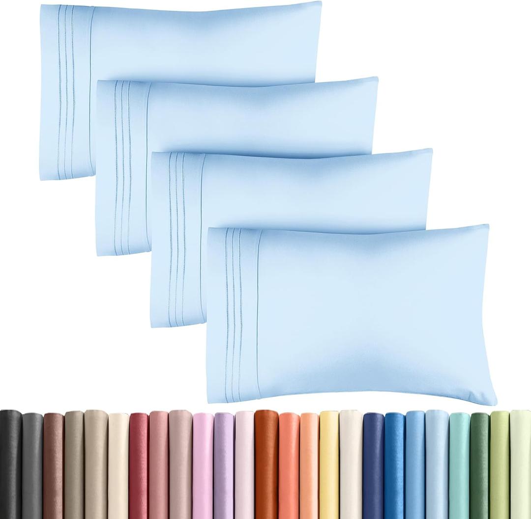 Queen Pillow Cases Set of 4 - Ultra Soft Hotel Quality Pillowcase Covers - Comfy, Cozy & Wrinkle Free - Shrink, Stain & Fade Resistant - Machine Washable Pillow Protectors - 4 Piece Set - Light Blue (21 - Baby Blue)