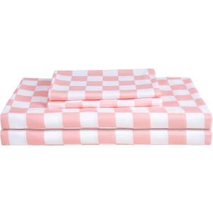 Best Season Bed Sheet Set 3 Piece -Twin Size-Soft Durable Microfiber Bedding Sheet Set,Deep Pocket,Stain,Fade & Wrinkle Resistant Green and White Checkerboard Grid(Plaid Coral&White)