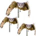 2 x Owls to Keep Birds Away: 3Pcs Fake Owls with Reflective Tape for Garden Patio, Bird Scare Reflective Hanging Decoration to Keep Birds Pigeon from Windows Tree Garden