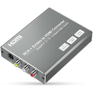 RCA Svideo to HDMI Converter with 4 : 3/16 : 9 Aspect Ratio Switch, S-Video RCA to HDMI Adapter, Support 720P/1080P Output Switch for VHS/VCR/DVD Player/Wii/PS1/PS2/N64/NGC/NES to View on HD TVs