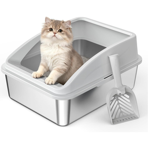 AIPERRO Small Stainless Steel Litter Box | Metal Cat Litter Boxes with Lid
High Sided Enclosed Litter Box for Big Cats | Anti-Urine Leakage, Easy to Clean, Non-Stick Boxes with Litter Scoop(Dark Grey)