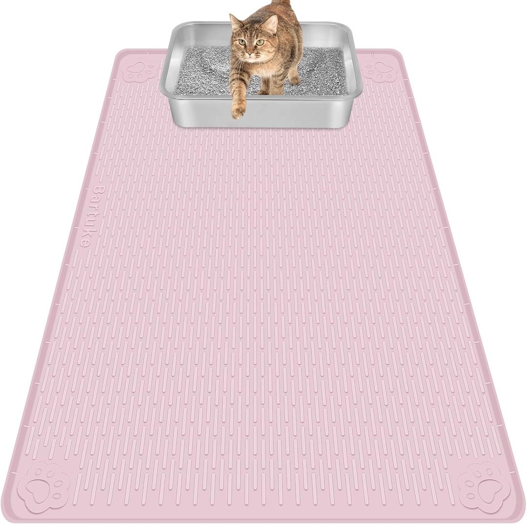 Cat Litter Mat, Extra Large 40" x 28" Silicone Mat Litter Trapping Mat for Scatter Control, Soft on Kitty Paws, Easy to Clean (Pink)