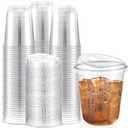 Baderke 100 Pcs Plastic Cups with Sip Lids Round Bottom Disposable Plastic Coffee Cups with Lids Clear Strawless Crystal Mugs for Iced Coffee Smoothie Cold Beverage Party Catering Supplies (14 oz)