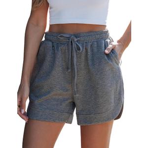 luvamia Casual Sweat High Waist Shorts for Women Summer Pull On Elastic Waist Loose Fit Comfy Lounge Athleisure Women's Shorts with Pockets Charcoal Heather, Small