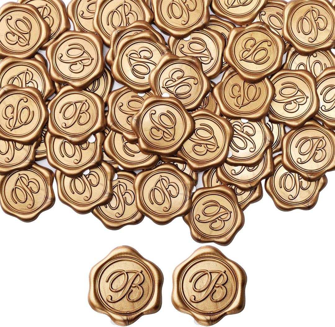 Yoption Initial Alphabet B Adhesive Wax Seal Stickers, 100 Pack Letter Wax Seal Stickers Envelope Seal Stickers Envelope Seals Self Adhesive Gold Stickers for Wedding Party Birthday Christmas (B)