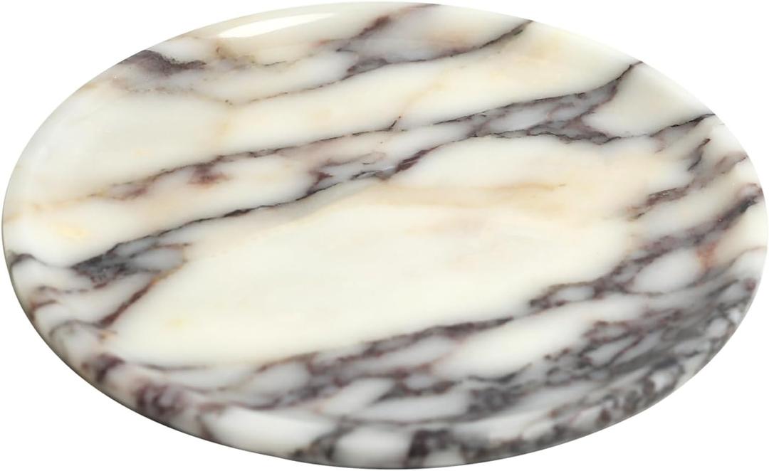 Natural Marble Tray, Coffee Table, Food, Fruit, Paper Cup, Cake Display, Coffee bar, Family Gatherings, Seasonal Holiday Decoration Tray(Viola-Circular-9.8"x9.8"x0.7")