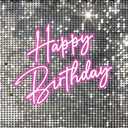 7x5 FT Happy Birthday Backdrop Girls Women Party Pink and Silver Birthday Decorations Pink Happy Banner Shining Shimmer Wall Background Photo Studio Props (Not Real Glitter)