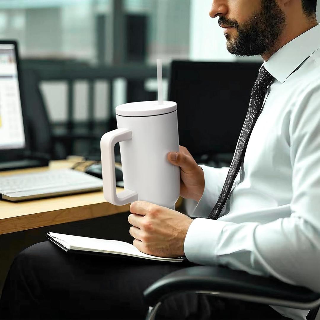 YOUKE OLA 7Pack Sublimation Tumblers 40oz with Handle and Straw Lid Blanks Stainless Steel Insulated Large Tumbler Bulk Coffee Travel Cups for Tumbler Heat Press Sublimation Oven Printing, White