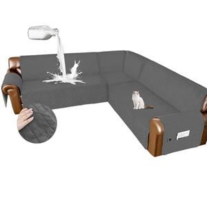 Arfntevss Waterproof Sectional Couch Covers L Shape Washable Velvet Sofa Cover for Sectional Non Slip Large Corner Slipcovers Dog 6 Pcs Universal U Shaped Furniture Protector (Dark Grey, XX-Large)