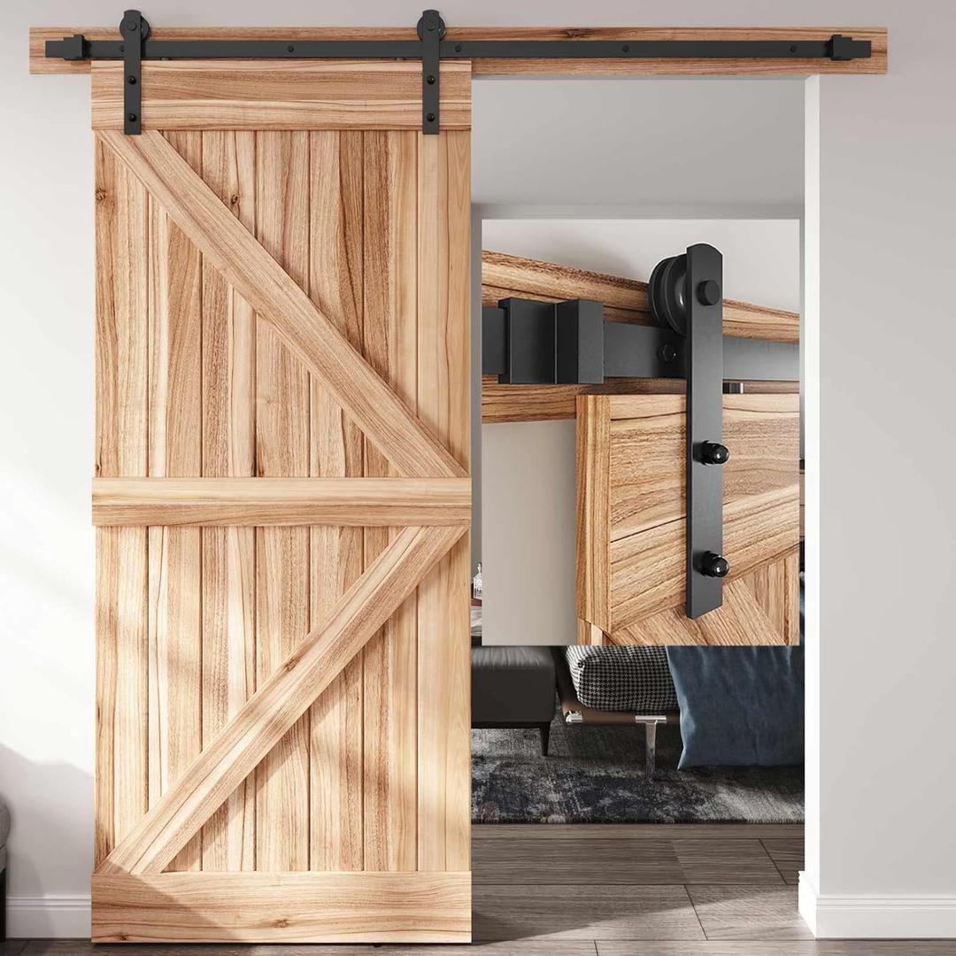 EaseLife 4 FT Heavy Duty Sliding Barn Door Hardware Track Kit,Smoothly Quietly,Easy Install (4FT Track Kit for 24" Wide Single Door)