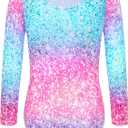 Gymnastics Leotard for Girls Long Sleeve Tumbling Outfit Sparkly Athletic Dance Bodysuit Size 2-12 Years Old (3-4T, Green Pink)