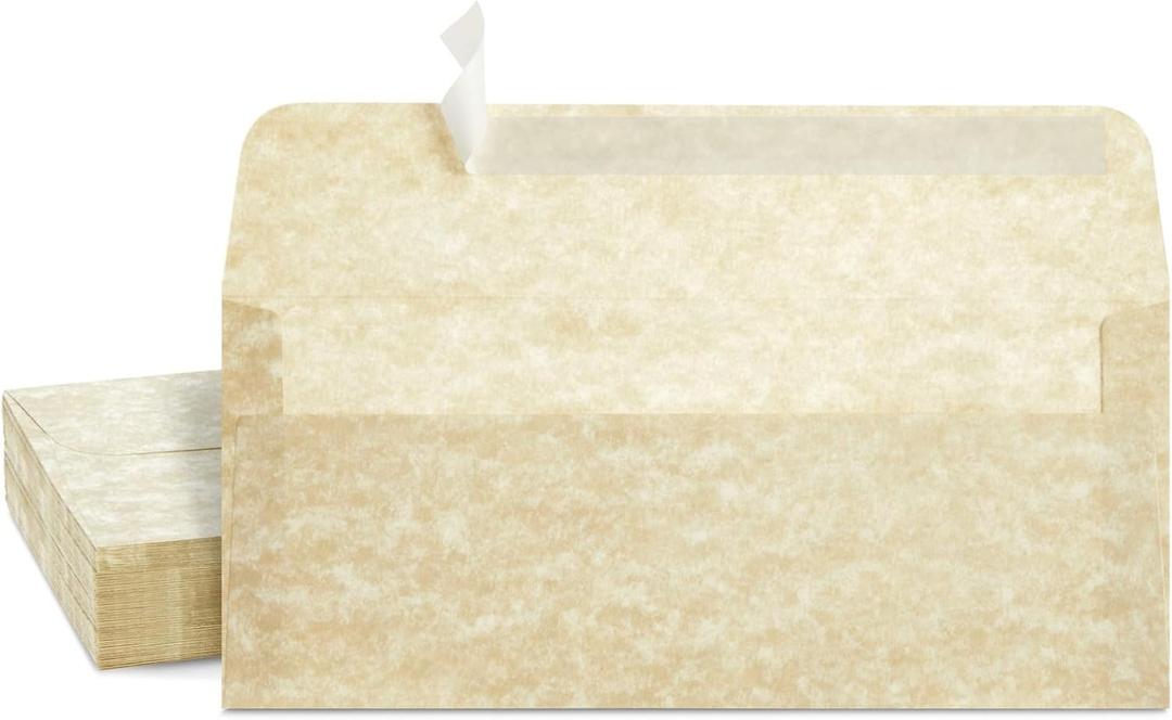 50 Pack #10 Parchment Business Envelopes with Self-Adhesive Strip for Mailing Letters, Invitations (4 1/8 x 9 1/2 In)