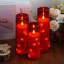 Flameless Candles, with Embedded Star String, Battery Operated Candles Flickering LED Pillar Candles with Remote Control and Timer, Home Decoration Add a Warm and Romantic AtmosphereSet of 7 (Red)