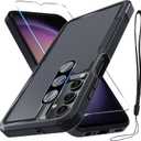 RMOCR Case for Samsung Galaxy A16 5G, Full Body Heavy Duty Rugged Shockproof Protective Phone Cover with Lanyard Strap, Tempered Glass Screen Protector and Camera Lens Cover, Black Matte