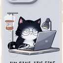 Silicone Phone Case for iPhone 16 Pro Max Compatible with Magsafe, Cute Coffee Dringking Cat Funny Anime Design Shock Proof Heavy-Duty Protection for Cat Lovers Women Men (White)