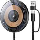 JSAUX Charger for iPhone 17 Magsafe Wireless Charging, Compatible with iPhone 17 Air Pro Max/16/15/14/13/12 Series, Magnetic Mag Safe Charging Pad, Aluminum Alloy, USB & USB C Dual Ports (Clear-Black)