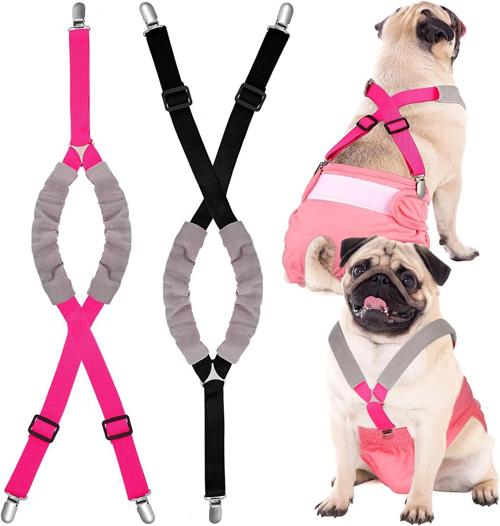 Saintrygo 2 Pcs Dog Suspenders for Diapers Female Male Belly Bands Canine Harness Keep Diaper on Your Pet for Small Medium and Large Dogs(Black, Pink,Medium)