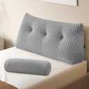 Z-hom Large Wedge Pillow Headboard, Twin Triangular Headboard Pillow, Reading Pillow Bed with a Roll Pillow for Bed Sitting Up Sleeping, Backrest Cushion Headboard Gap Pillow for Back, Light Gray