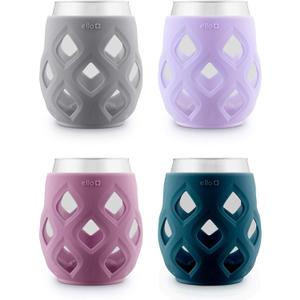 Ello Cru 17oz Stemless Wine Glass Set with Protective Silicone Sleeves, Dishwasher Safe, Cocktail Glass Pack Perfect for Summer Patios and Parties Festive Fun Holiday Gift for Women Men Her Him