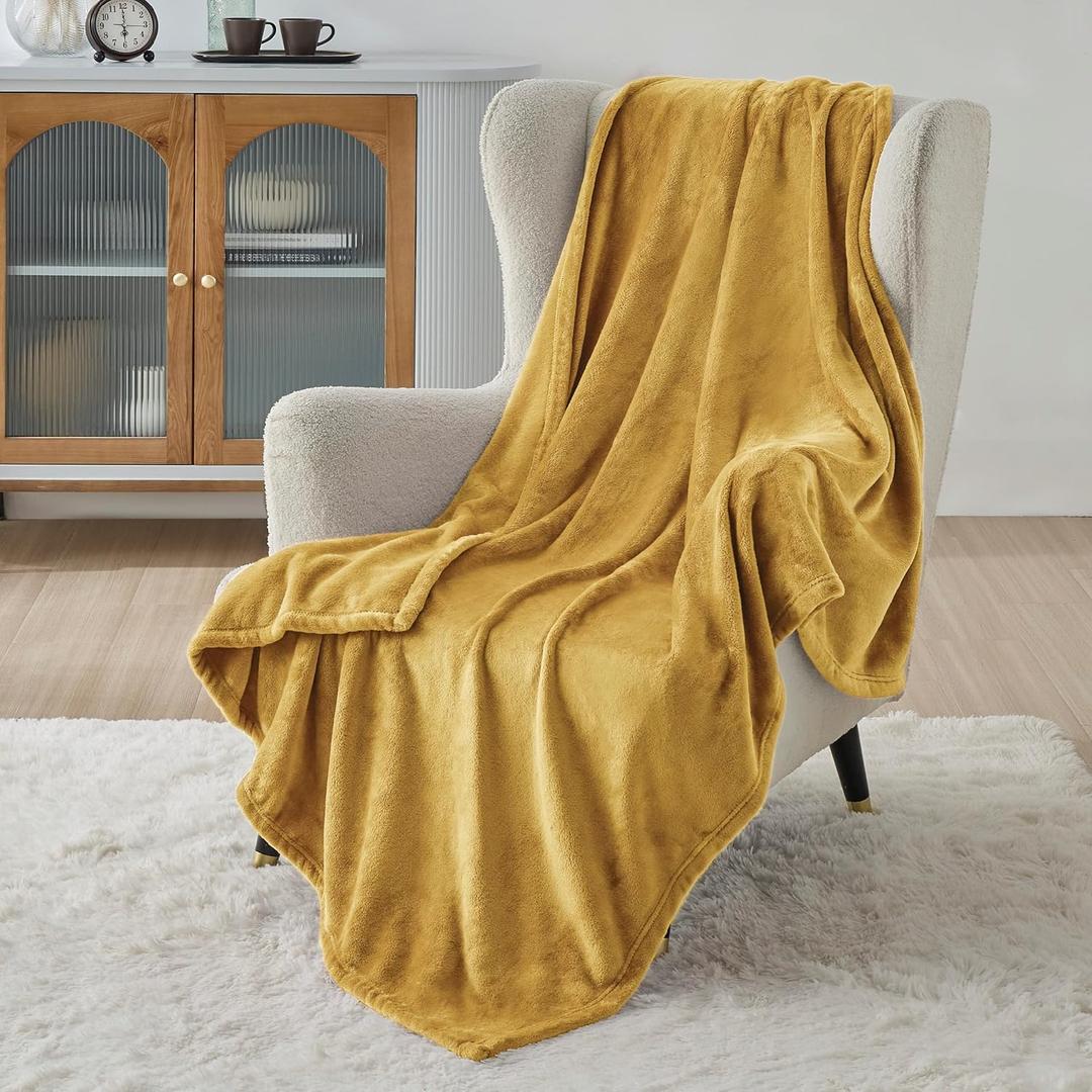 Bedsure GentleSoft Fleece Throw XL Blanket Yellow - 300GSM Soft Lightweight Plush Cozy Blankets for Bed, Sofa, Couch, Travel, Camping, 50x70 inches (Bright Gold)