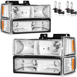 Headlights W/Bulbs for 1994-1998 Chevy C10 Pickup Truck C/K 1500 2500 3500 Silverado Tahoe Suburban, 1992-1994 Blazer Driver & Passenger Side